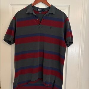 Ralph Lauren Gray Polo Shirt with Red & Blue Stripes
